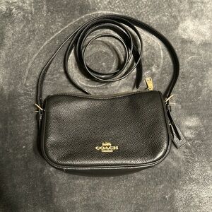 Coach Black Leather Crossbody Bag with Gold Accents